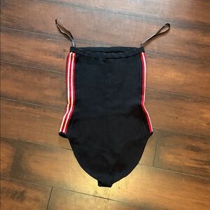 Black Bodysuit with Red and White Stripes cotton